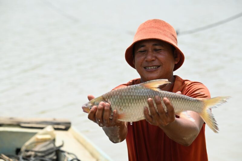 Bắt cá trên sông Vàm Cỏ